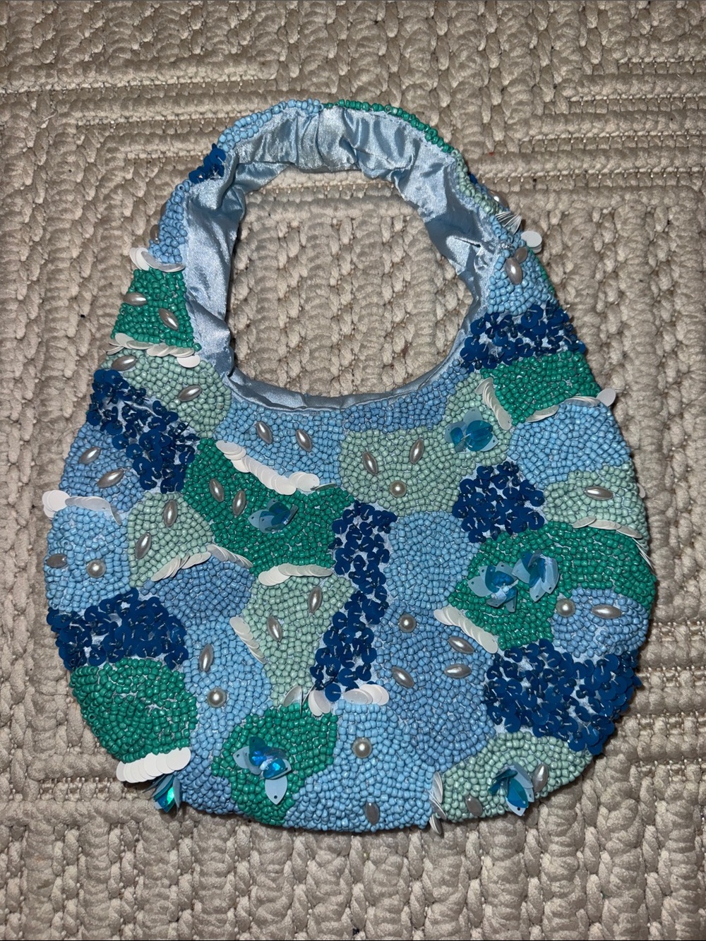 Embellished Beaded Blue & Green Women’s Handbag (never used)